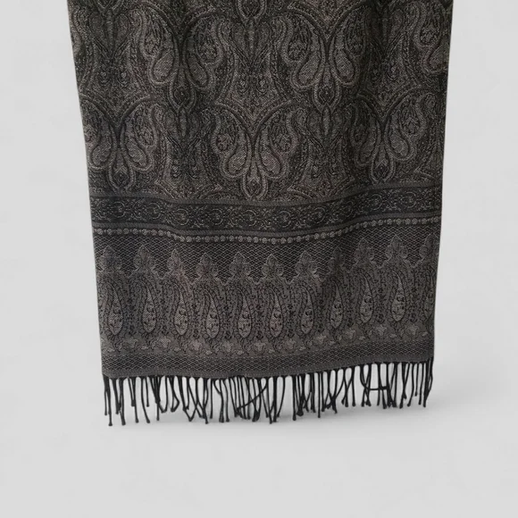 Talbots Black & Brown Paisley Wool Maxi Skirt – Fringe Hem Size 6 - Picture 3 of 14